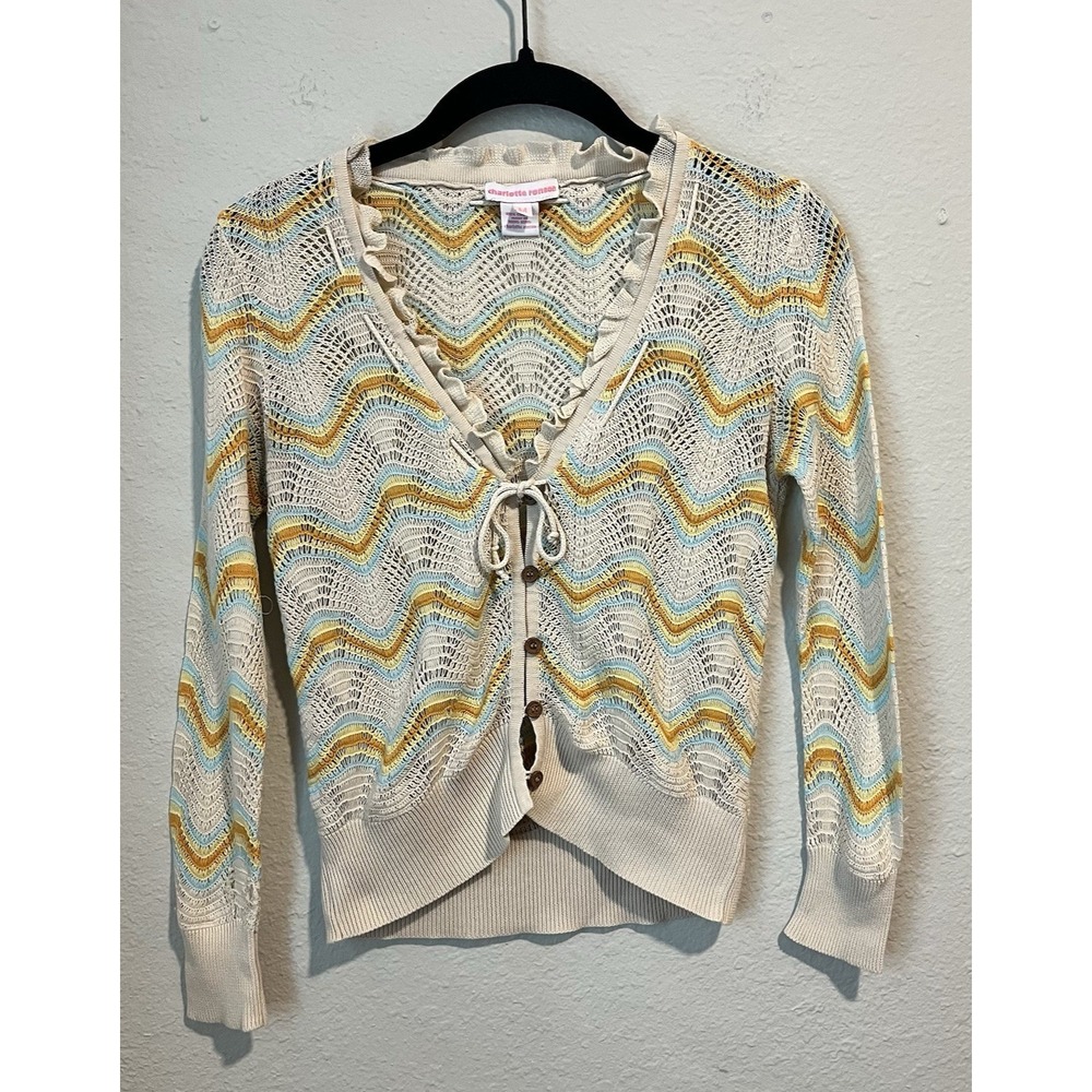 Charlotte Ronson Cardigan Sweater Womens M Crochet Knit Boho Cottagecore